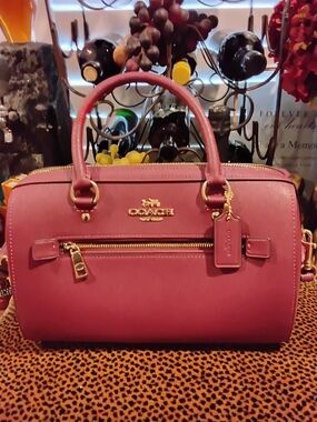 Coach Raspberry Pink Leather Crossbody Satchel with Gold Hardware